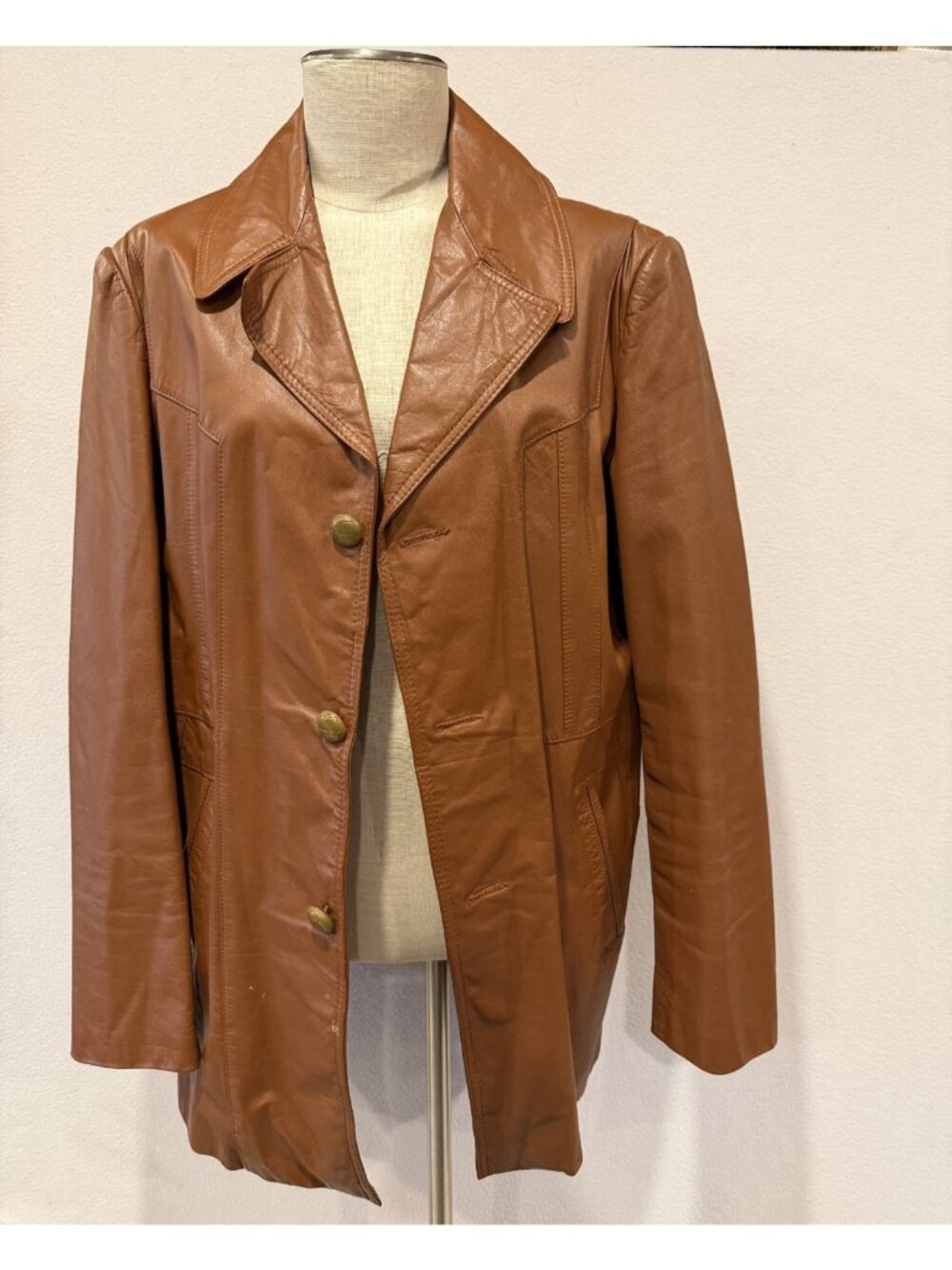 Leathers by Jeffery Men's Caramel Brown Leather Jacket Size 44 Vintage Button-Up